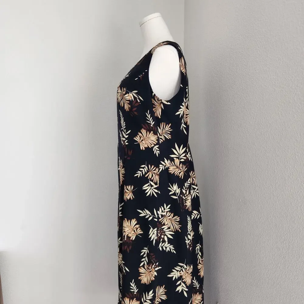 Vintage 90s Black Hawaiian Floral Sleeveless Scoop Neck Maxi Dress Studio I XL - Picture 6 of 11